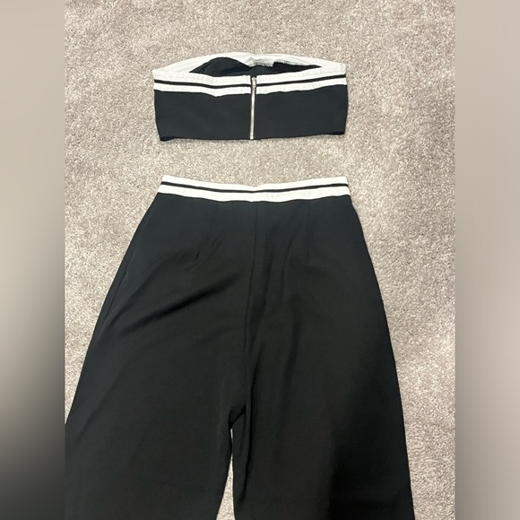 Contrast Trim Tube Top & Wide Leg Pants Set Black and White New Size Small - Picture 6 of 6